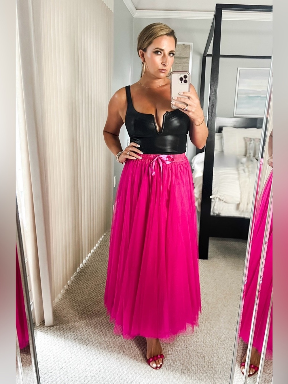 Women's Parisian Hot Pink Tulle Maxi Skirt